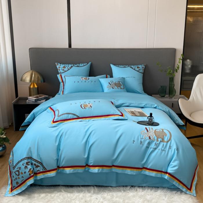 91家纺网 家纺一手货源 找家纺 100支长绒棉四件套全棉纯棉A类拼色纯色高定刺绣床上用品