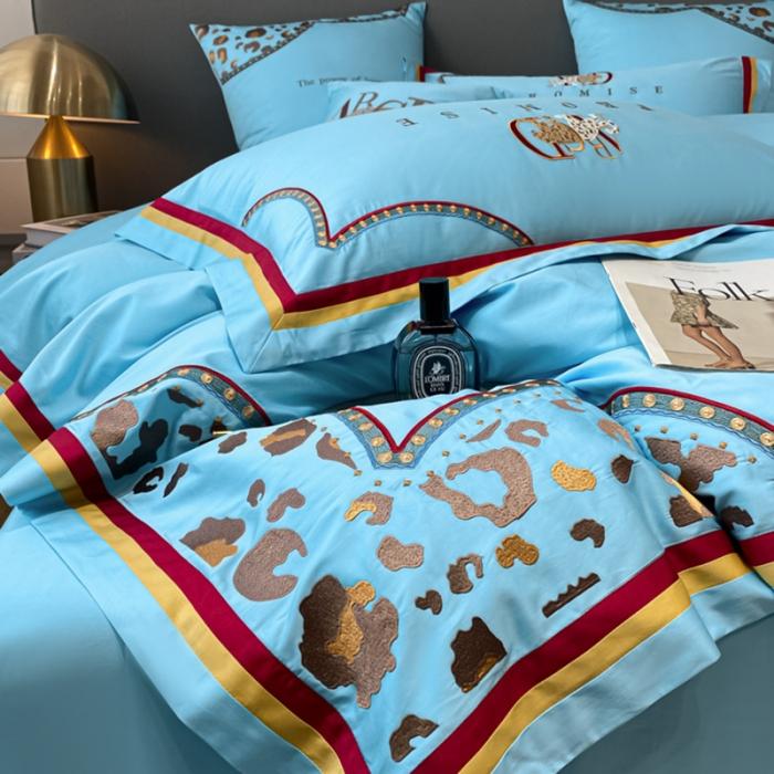 91家纺网 家纺一手货源 找家纺 100支长绒棉四件套全棉纯棉A类拼色纯色高定刺绣床上用品