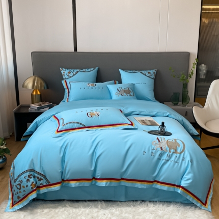 91家纺网 家纺一手货源 找家纺 100支长绒棉四件套全棉纯棉A类拼色纯色高定刺绣床上用品