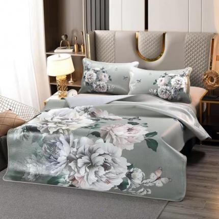 91家纺网 家纺一手货源 找家纺 四川牛皮席 2025新款头层水牛皮凉席 富贵花开