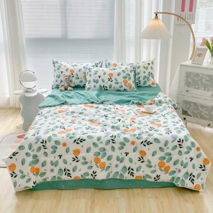 91家纺网 家纺一手货源 找家纺 沐辰家居 2022新款亲肤水洗棉小清新小花边夏被 绿野仙踪