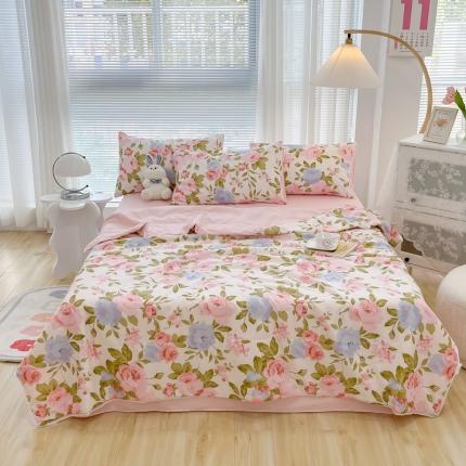 91家纺网 家纺一手货源 找家纺 沐辰家居 2022新款亲肤水洗棉小清新小花边夏被 优雅恋人