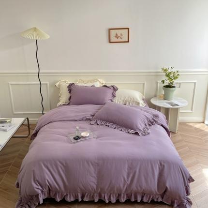 91家纺网 家纺一手货源 找家纺 （总）时年 2022新款60长绒棉水洗轻磨毛花边款四件套