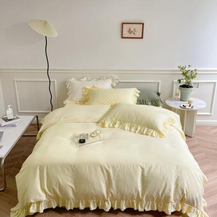 91家纺网 家纺一手货源 找家纺 （总）时年 2022新款60长绒棉水洗轻磨毛花边款四件套