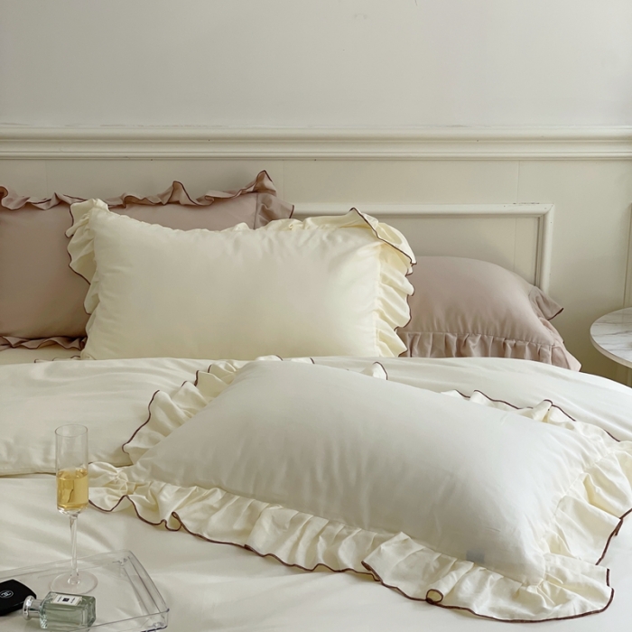 91家纺网 家纺一手货源 找家纺 （总）时年 2022新款60长绒棉水洗轻磨毛花边款四件套