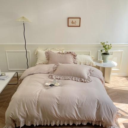 时年 2022新款60长绒棉水洗轻磨毛花边款四件套 鲜芋米