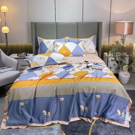 91家纺网 家纺一手货源 找家纺 铠畅 2022新款床单款夏被四件套 彩格骏马