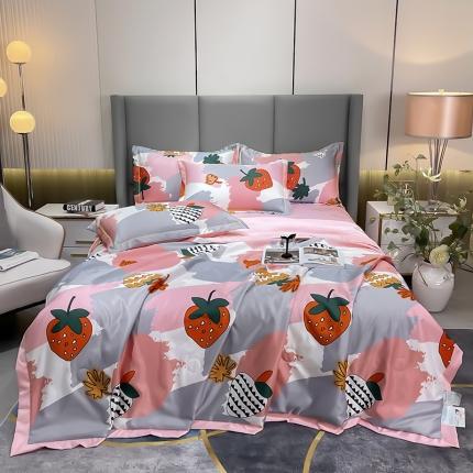 91家纺网 家纺一手货源 找家纺 铠畅 2022新款床单款夏被四件套 草莓缤纷