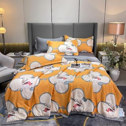 91家纺网 家纺一手货源 找家纺 总 铠畅2022新款水洗天丝夏被四件套床单水洗真丝冰丝夏凉被