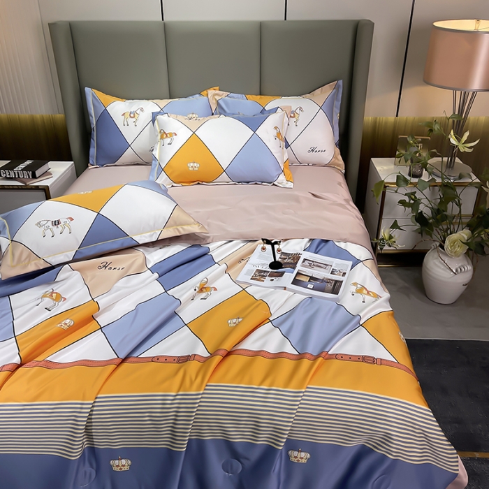 91家纺网 家纺一手货源 找家纺 铠畅 2022新款床单款夏被四件套 彩格骏马