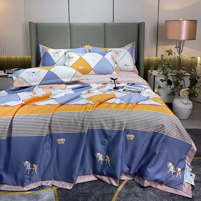 91家纺网 家纺一手货源 找家纺 铠畅 2022新款床单款夏被四件套 彩格骏马