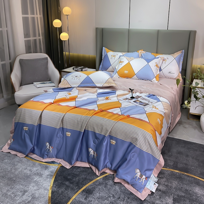 91家纺网 家纺一手货源 找家纺 铠畅 2022新款床单款夏被四件套 彩格骏马