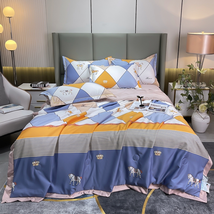 91家纺网 家纺一手货源 找家纺 铠畅 2022新款床单款夏被四件套 彩格骏马