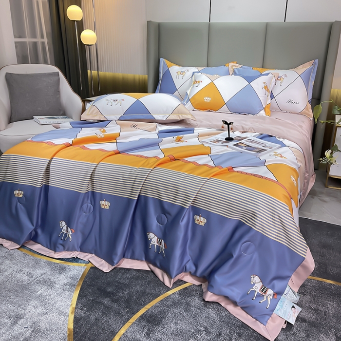 91家纺网 家纺一手货源 找家纺 铠畅 2022新款床单款夏被四件套 彩格骏马