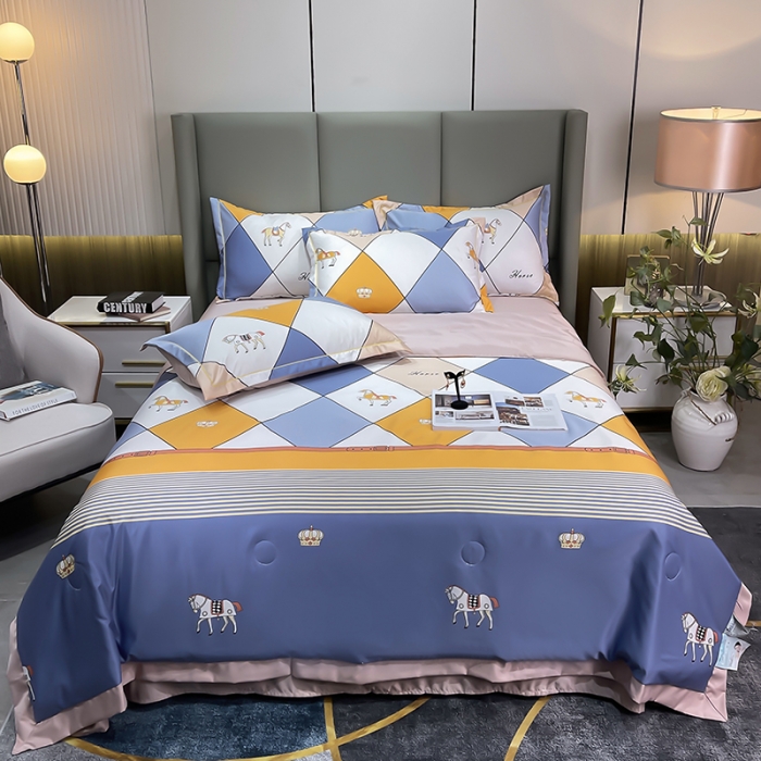 91家纺网 家纺一手货源 找家纺 铠畅 2022新款床单款夏被四件套 彩格骏马