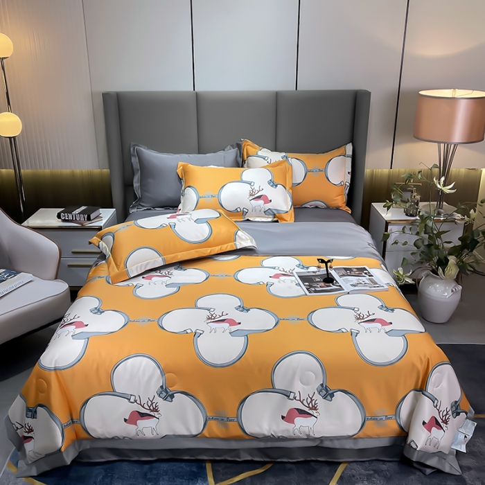 91家纺网 家纺一手货源 找家纺 铠畅 2022新款床单款夏被四件套 橘色心情