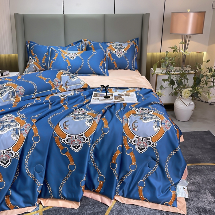 91家纺网 家纺一手货源 找家纺 铠畅 2022新款床单款夏被四件套 蓝色狂野