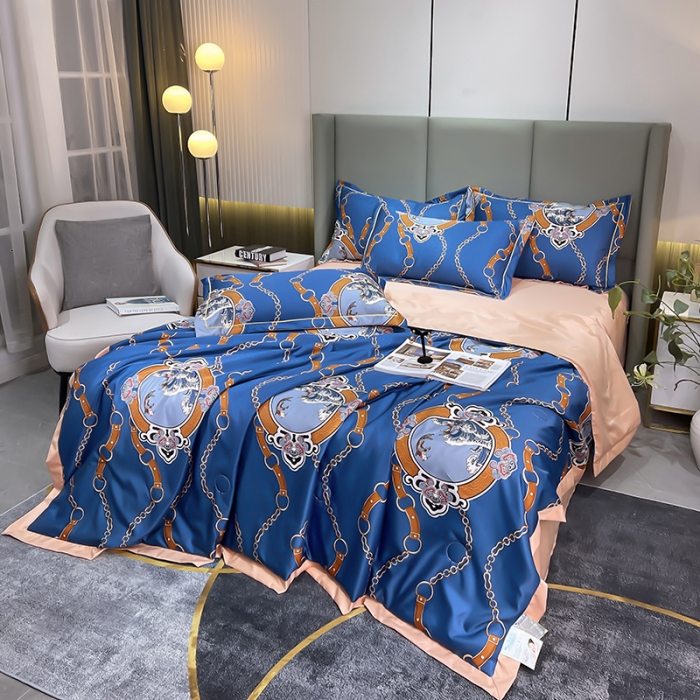 91家纺网 家纺一手货源 找家纺 铠畅 2022新款床单款夏被四件套 蓝色狂野