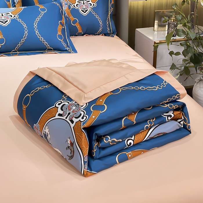 91家纺网 家纺一手货源 找家纺 铠畅 2022新款床单款夏被四件套 蓝色狂野