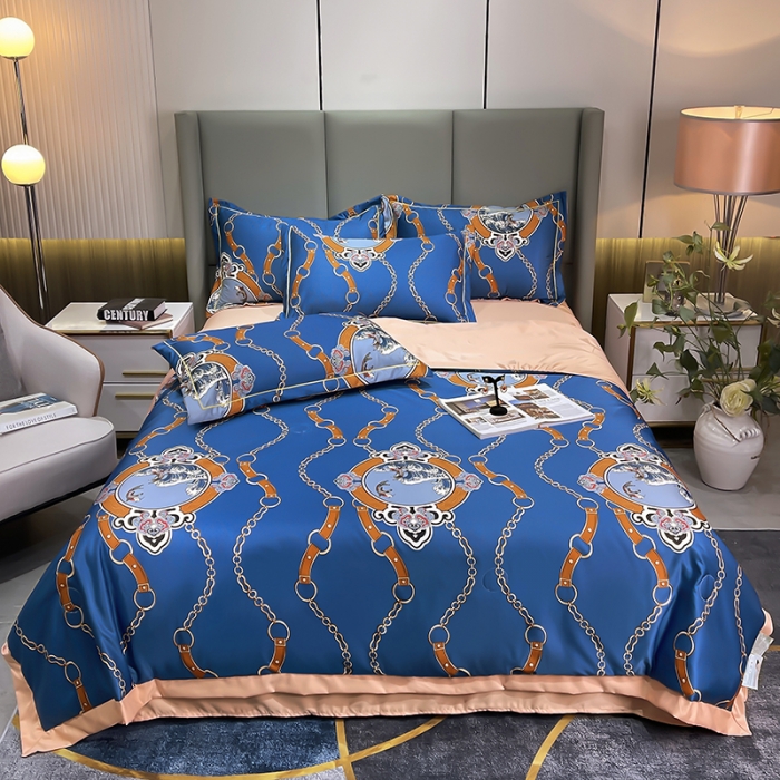 91家纺网 家纺一手货源 找家纺 铠畅 2022新款床单款夏被四件套 蓝色狂野