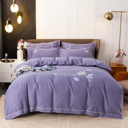 优姿家纺 2022新款全棉磨毛绣花四件套 枫叶-淡紫
