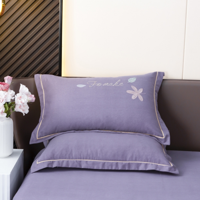 91家纺网 家纺一手货源 找家纺 优姿家纺 2022新款全棉磨毛绣花四件套 枫叶-淡紫