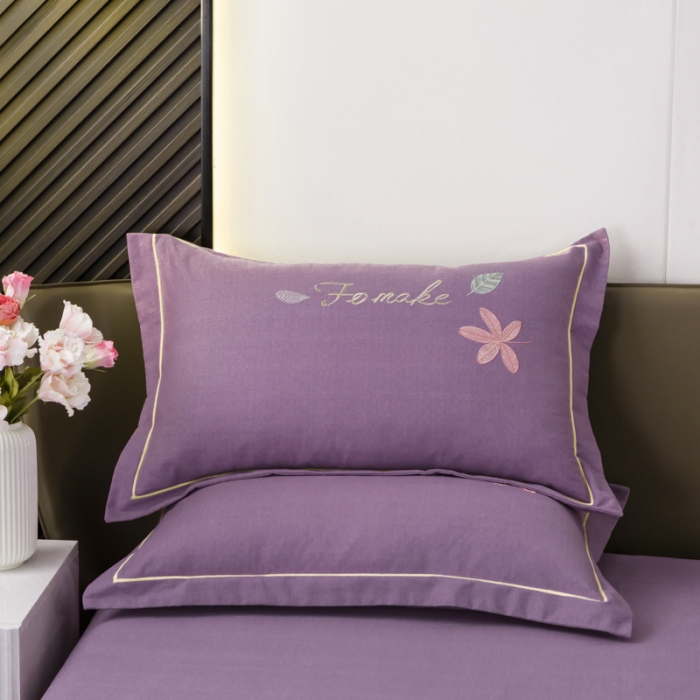 91家纺网 家纺一手货源 找家纺 优姿家纺 2022新款全棉磨毛绣花四件套 枫叶-豆沙紫