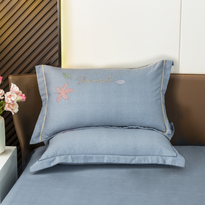 91家纺网 家纺一手货源 找家纺 优姿家纺 2022新款全棉磨毛绣花四件套 枫叶-蓝灰