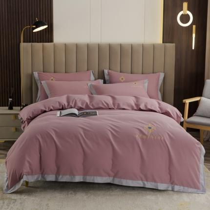 优姿2022新款100S长绒棉宽边绣花四件套 爱之永恒-豆沙