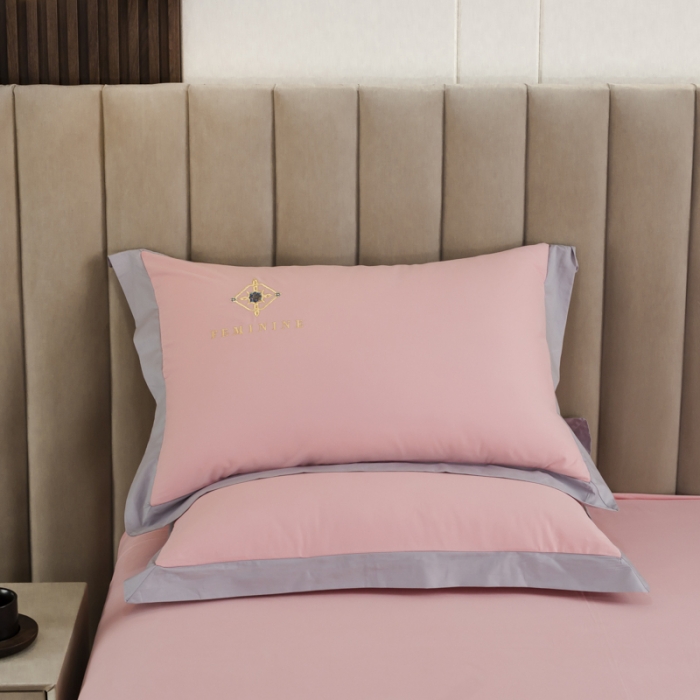 91家纺网 家纺一手货源 找家纺 优姿2022新款100S长绒棉宽边绣花四件套 爱之永恒-粉色