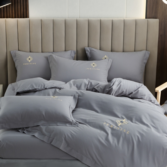 91家纺网 家纺一手货源 找家纺 优姿 2022新款100S长绒棉宽边绣花四件套爱之永恒-灰色