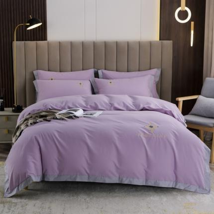 优姿 2022新款100S长绒棉宽边绣花四件套爱之永恒-紫色