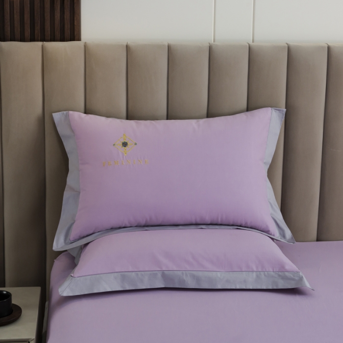 91家纺网 家纺一手货源 找家纺 优姿 2022新款100S长绒棉宽边绣花四件套爱之永恒-紫色