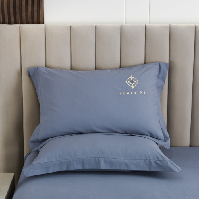 91家纺网 家纺一手货源 找家纺 优姿 2022新款100S长绒棉宽边绣花四件套爱之永恒-蓝灰