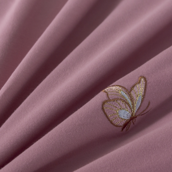 91家纺网 家纺一手货源 找家纺 优姿家纺2022新款100S长绒棉宽边绣花四件套蝶恋花-豆沙