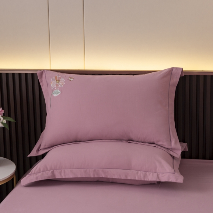 91家纺网 家纺一手货源 找家纺 优姿家纺2022新款100S长绒棉宽边绣花四件套蝶恋花-豆沙