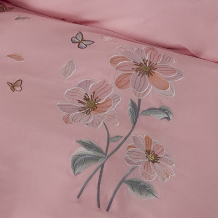91家纺网 家纺一手货源 找家纺 优姿家纺2022新款100S长绒棉宽边绣花四件套蝶恋花-粉色