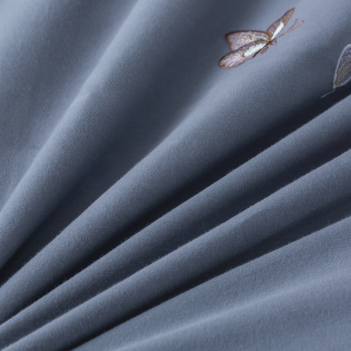 91家纺网 家纺一手货源 找家纺 优姿 2022新款100S长绒棉宽边绣花四件套 蝶恋花-蓝灰