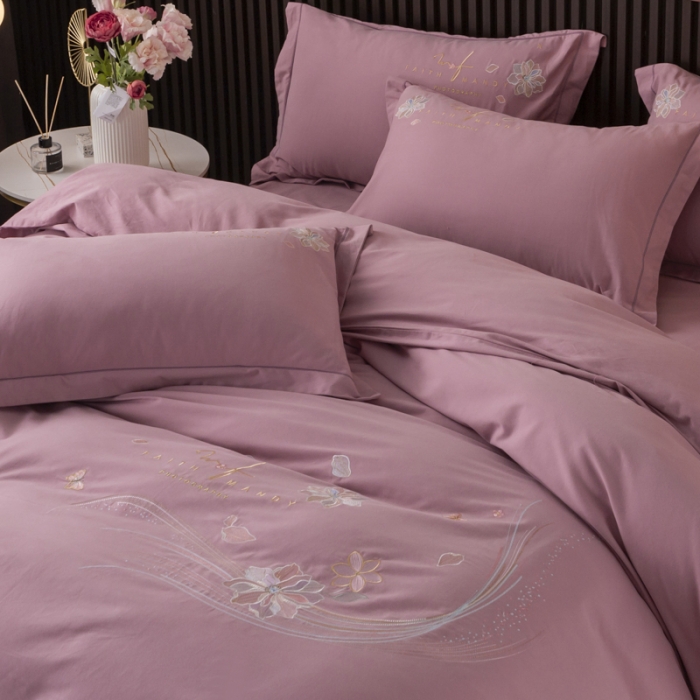 91家纺网 家纺一手货源 找家纺 优姿 2022新款100S长绒棉宽边绣花四件套似锦年华-豆沙