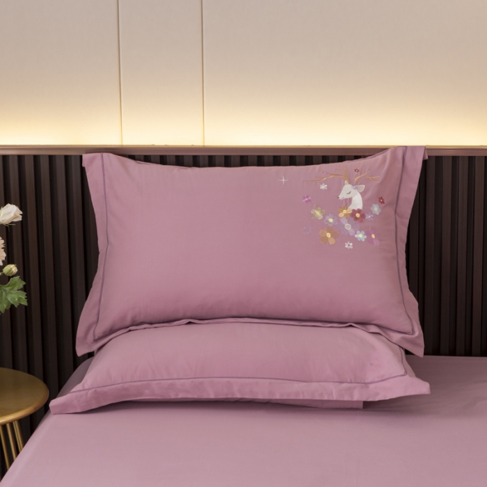 91家纺网 家纺一手货源 找家纺 优姿2022新款100S长绒棉宽边绣花四件套 一路有你-豆沙