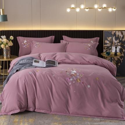 优姿2022新款100S长绒棉宽边绣花四件套 一路有你-豆沙