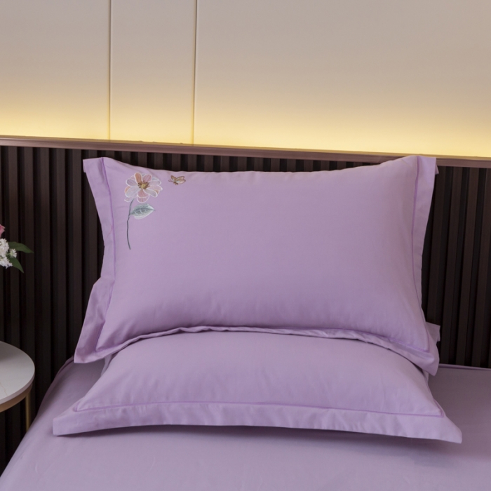 91家纺网 家纺一手货源 找家纺 优姿 2022新款100S长绒棉宽边绣花四件套一路有你-紫色