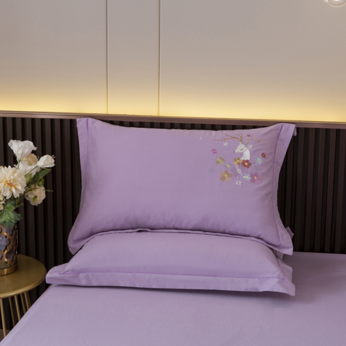 91家纺网 家纺一手货源 找家纺 优姿 2022新款100S长绒棉宽边绣花四件套 蝶恋花-紫色