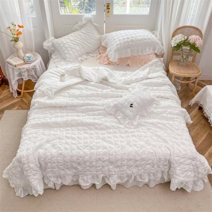 91家纺网 家纺一手货源 找家纺 婳庭家居 2023新款全棉泡泡纱夏被四件套 浅本白