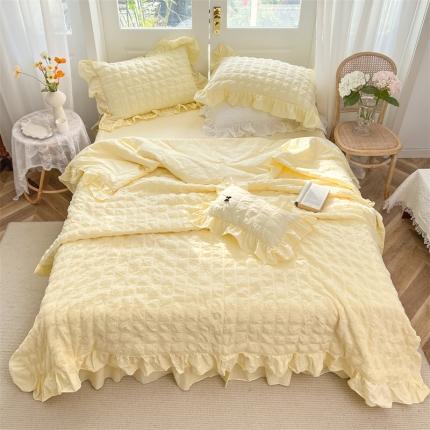 91家纺网 家纺一手货源 找家纺 婳庭家居 2023新款全棉泡泡纱夏被四件套 浅米黄