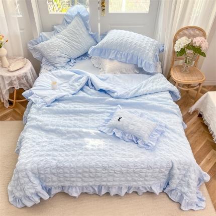 91家纺网 家纺一手货源 找家纺 婳庭家居 2023新款全棉泡泡纱夏被四件套 浅天蓝