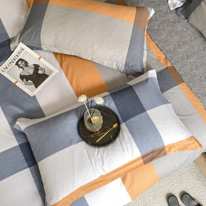 91家纺网 家纺一手货源 找家纺 金鑫汇 2022新款全棉印花条格系列单枕套一对 德尔惠