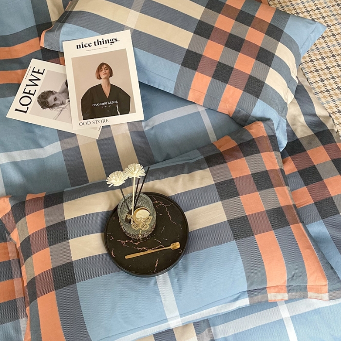 91家纺网 家纺一手货源 找家纺 金鑫汇 2022新款全棉印花条格系列单枕套一对 米兰阁