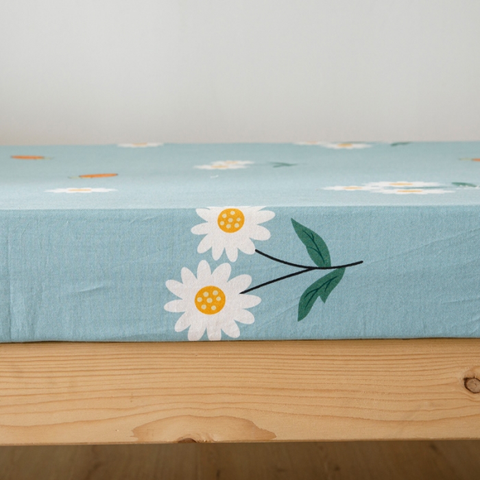 91家纺网 家纺一手货源 找家纺 凌云 2022新款13372全棉学生单床笠 小雏菊-蓝