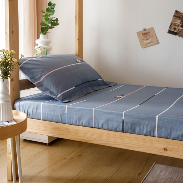 91家纺网 家纺一手货源 找家纺 凌云 2025新款13372全棉学生床笠床单款三件套 雏菊暗恋-灰